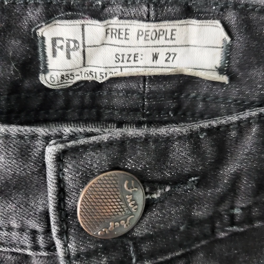 Free People Black Raw Hem Knee Cut Skinny Jeans